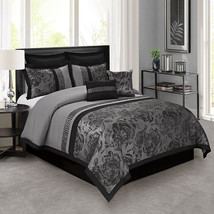HIG Bedroom Bed-in-A-Bag 8PCS Comforter Set - Jacquard Patchwork Queen King Size - £54.74 GBP+