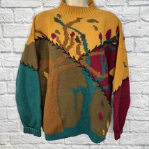 Vintage Mackinaw Cotton Mock Neck Sweater One Size Yellow Green Tree Leaves - £37.91 GBP