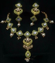 Real Kundan Necklace Set Bollywood Jewelry Ad CZ Polki Handmade Enameled Set 1 - £21.66 GBP