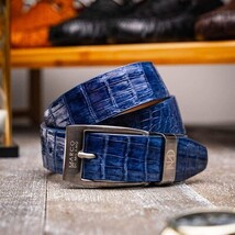 Riccardo Genuine Exotic Caiman Belly Belt Blue Jeans image 4
