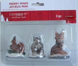 Celebrate it Item# 431912 Christmas Merry Minis Set 3 Figurine Squirrel Owls Fox - £14.01 GBP