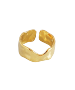 18K Gold PVD Plated 304 Stainless Steel Organic Wavy Ring - Adjustable - $12.00