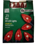 25 Light Smooth LED C9 2X Super Bright RED Christmas Lights Steady Lit C... - $26.28 CAD