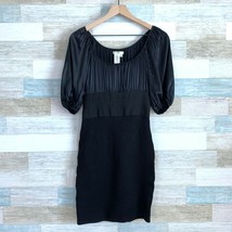 Sophie Max Silk Contrast Bandage Midi Dress Black 3/4 Sleeve Cocktail Wo... - $29.69
