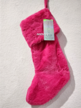 Christmas Rachel Zoe Mantel Pink Faux Fur Stocking 22&quot; Home Decor NEW - £31.97 GBP