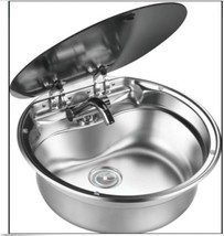 Boat RV Caravan Round Stainless Steel Hand Wash Basin Sink with Glass Lid GR-570 - £203.47 GBP+