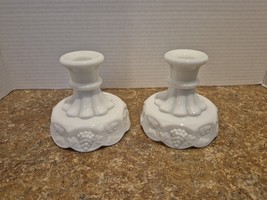 VTG Set of Milk Glass Candlesticks 4&quot; Westmoreland Orchard Grape Candle Holders  - £13.40 GBP