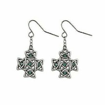 Ebros Celtic Cross with Green Crystal Pewter Earrings Jewelry-Mystica Collection - £10.38 GBP