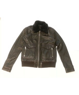 The Kooples Men Bomber Jacket Size M Brown Lambskin Detachable Fur Collar  - £434.86 GBP