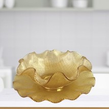 Colony Waffle Glass Dessert Bowl &amp; Plate Ruffled Rim Amber Mid Century VTG Italy - £15.47 GBP
