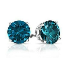 4.5Ct Round Simulated Blue Diamond White Gold Plated Stud Earrings Screw Back - £36.76 GBP