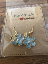 Flower Blue  Fashionable Earrings Gold Hypoallergenic Hook Earring Style B - $14.95