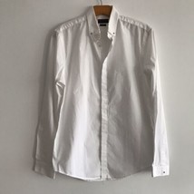 Zara Shirt Mens M White Star Snap Button Point Collar Long Sleeve Poplin... - £21.05 GBP