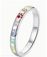 Rainbow paw print band ring - $11.88