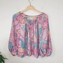 Alice &amp; Trixie | Colorful Pink Silk Paisley Boho Blouse, womens size small - £30.27 GBP