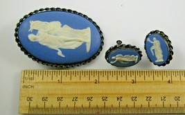 Vintage 925 Sterling Silver Cameo Pin Brooch &amp; Screwback Earrings Set 29.5 Grams - £38.98 GBP