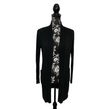 Pact Long Sleeve Ribbed Open Front Cardigan Organic Cotton Black - Size Medium - £30.31 GBP
