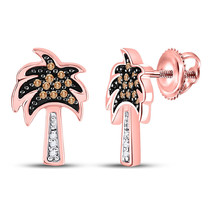 10kt Rose Gold Womens Round Brown Diamond Palm Tree Earrings 1/8 Cttw - £214.88 GBP