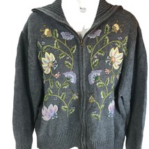 Tiara International 2003 Women&#39;s Floral Embroidered Zip Front Cardigan cottage L - £23.25 GBP
