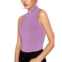 Women Sleeveless Mock Turtle Neck Knit Pullover Sweater Shirt Solid Blou... - £23.59 GBP