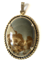 Vintage Jasper Pendant Oval w/ Gold Tone Braided Rope Style Frame - £14.07 GBP