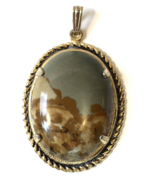 Vintage Jasper Pendant Oval w/ Gold Tone Braided Rope Style Frame - £14.16 GBP