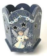 Wood CANDLE HOLDER ANGEL Lucky Stars Kathy Hatch painted flowers fairy love - £14.07 GBP