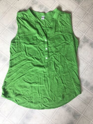 Primary image for Old Navy Women Sz Large Sleeveless Bright Green Rayon Partial Button Front Tank