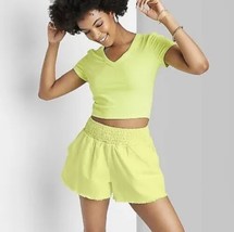Women&#39;s High-Rise Woven Pull-On Shorts - Wild Fable Vibrant Lime Green/yellow M - £7.41 GBP