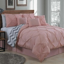 Queen Comforter Bedding Set 7-PC Reversible Pink Bed Skirt Bed Skirt Pillow Sham - £76.34 GBP