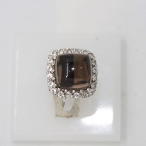 Smoky Quartz and White Topaz Silver Ring, Sterling Silver 925 Ring,April Birthst - £148.68 GBP