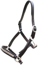 Horse Brown Leather Padded Show Halter w/ Clear Rhinestones 805LH04BR-F - $39.59