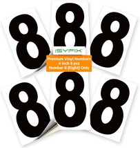 Black Vinyl Number 8 Eight Stickers 6 Pack 4 inch Premium Decal White Background - £18.75 GBP