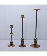 Trio Artisan Signed Studio Brass Copper Mixed Metal Candlesticks Candle ... - $147.19