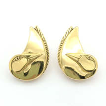 LAUREL BURCH Celestial Dove clip-on earrings - vintage gold-tone big &amp; shiny - £20.03 GBP