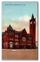 Union Railroad Station Building Indianapolis Indiana IN UNP Linen Postca... - £3.17 GBP