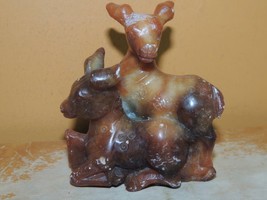 Chinese Stone Fawn Deer 3.5&quot; carved figurine paperweight soapstone Vinta... - $40.49