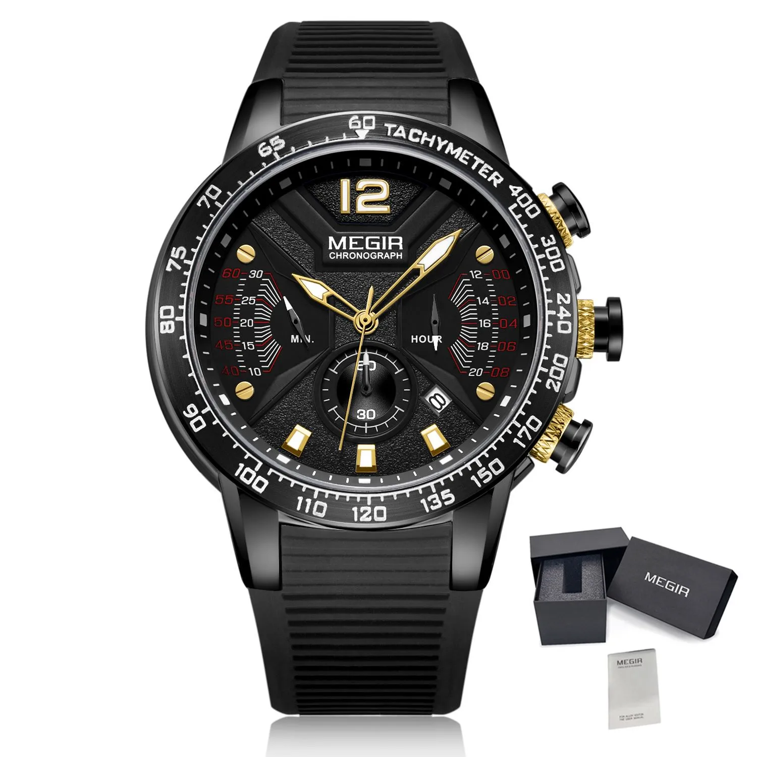 Men Watch Top Luxury Sport Chronograph Casual Mens Quartz Watches Silicone Wrist - £28.36 GBP