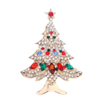 Vintage Look Stunning Diamonte Gold Plated Christmas Tree Brooch Cake Pin JJJ37 - £12.42 GBP