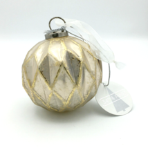 34th &amp; PINE Christmas tree ball ornament - NEW heavy white glass w/ gold detail - £20.09 GBP
