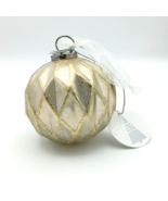 34th &amp; PINE Christmas tree ball ornament - NEW heavy white glass w/ gold... - £19.65 GBP