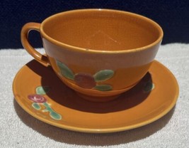 Vintage Coors Pottery Rosebud Orange Flat Cup &amp; Saucer Set - $19.80