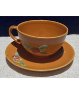 Vintage Coors Pottery Rosebud Orange Flat Cup &amp; Saucer Set - $19.80