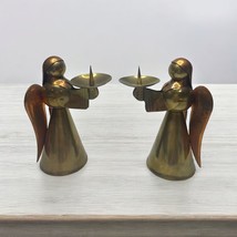 Vtg Mid Century Brass Copper Angel Candle Holder (2) Hong Kong Christmas... - $19.25