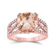 14kt Rose Gold Womens Cushion Morganite Diamond Solitaire Ring 4 Cttw - £1,467.88 GBP