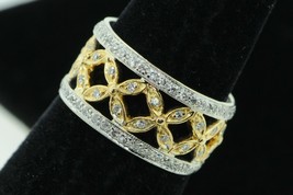 Art Nouveau Style MF 18K White and Yellow Gold 10mm+ Diamond Band - £602.78 GBP