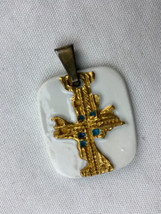 Vtg Anton Michelsen Denmark Royal Copenhagen Sterling &amp; Porcelain Cross Pendant - $197.98