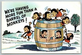 Comic Postcard We&#39;re Having More Fun Than A Barrel Of Monkeys Plastichrome - £15.28 GBP