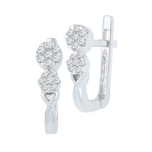 10k White Gold Womens Round Diamond Flower Cluster Hoop Earrings 1/5 Cttw - $400.00