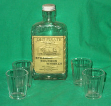 OLD PIRATE BOURBON WHISKY HINRICH BOTTLE + SHOT GLASS PROHIBITION DEPRES... - $265.00